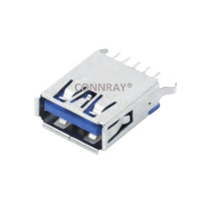 USB 3.0 A Type Female Connector Kinked legs Top Entry 9 PINS